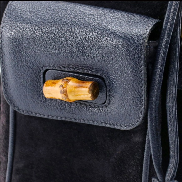 SOLD! RARE GUCCI “NAVY” VINTAGE Bamboo, Suede, leather backpack great condition! - Picture 6 of 9